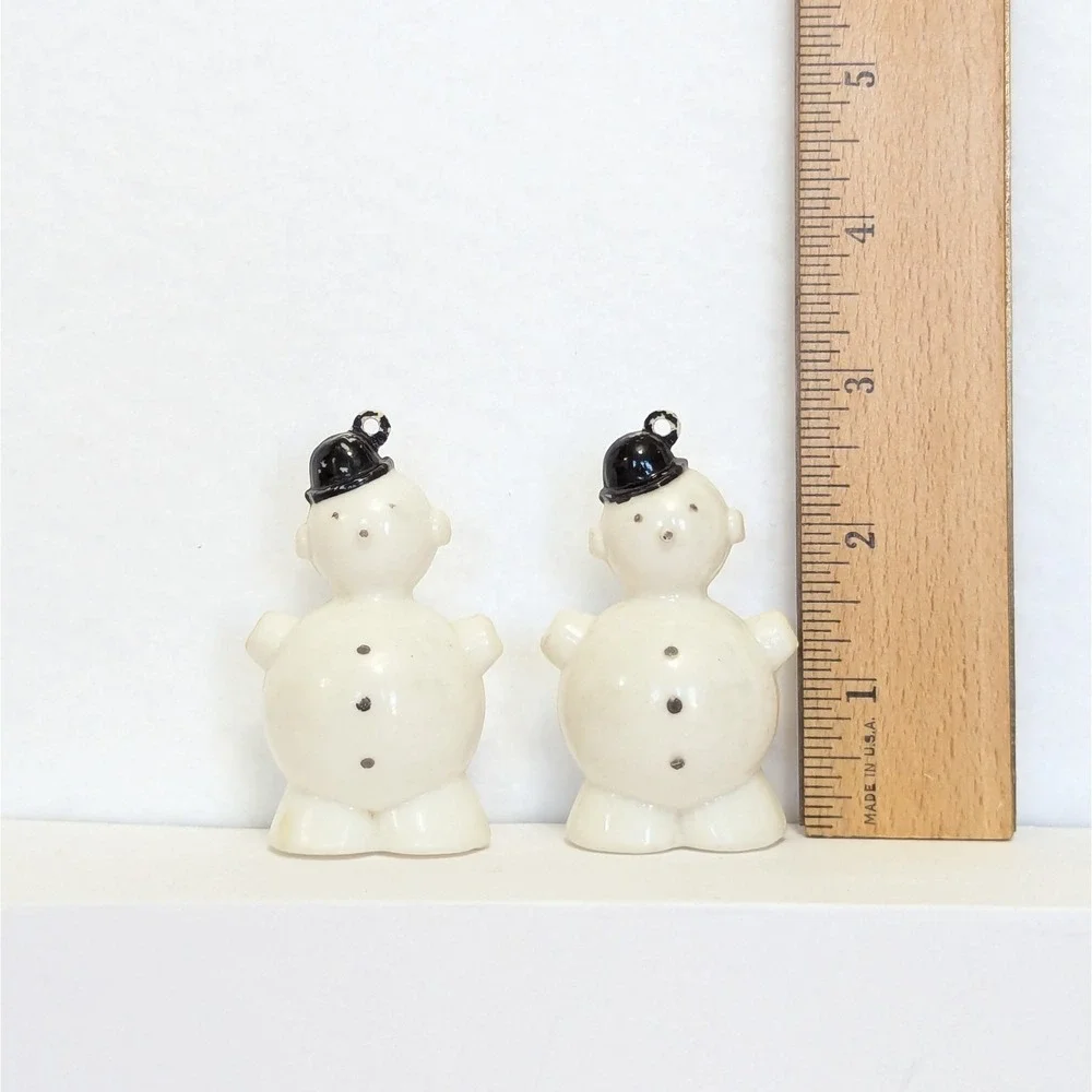 Vintage Allied Hard Plastic Snowman Christmas Ornament Set Of 2 White 1950's